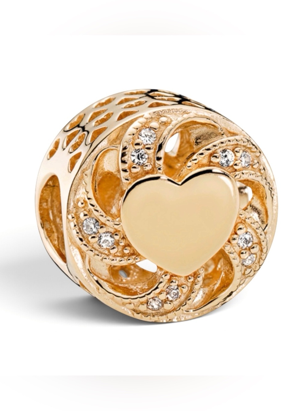 Retired Authentic PANDORA 14K Gold “Ribbon Heart” Charm - 751004CZ